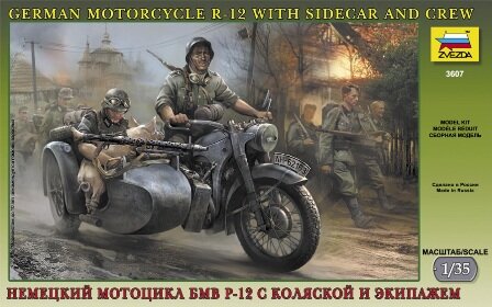 Сборная модель - Немецкий мотоцикл БМВ Р-12 с коляской и экипажем